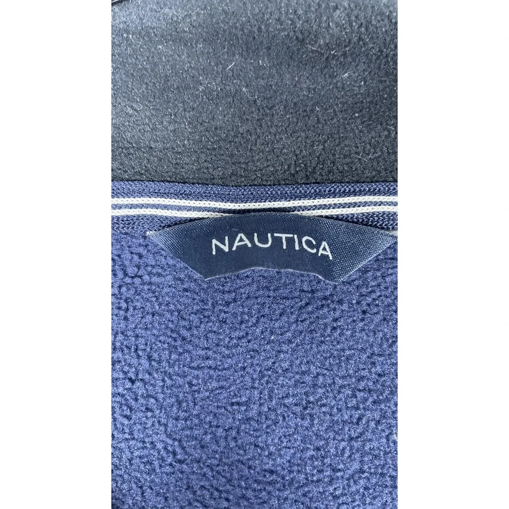 Nautica Jacket Mens Medium Navy Black Fleece‎ Full Zip Stand Collar Sail Logo